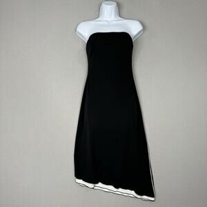 Vintage Express Womens Dress 3/4 Black Strapless Asymmetric Midi Y2K Whimsy Goth